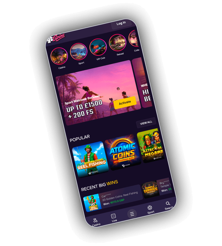 Gtspins mobile lobby with welcome banner